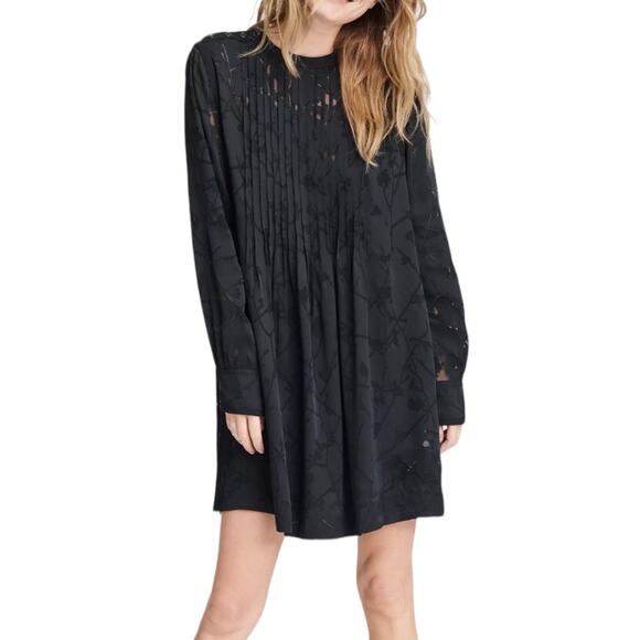 Rag & Bone Rubie Black Mini Dress Silk Blend Floral Burnout Long Sleeve Medium - Picture 1 of 13